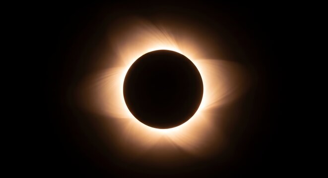 Solar eclipse with corona and dark disc