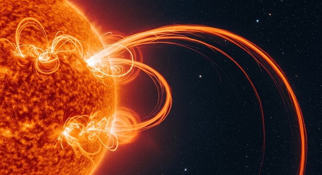 Solar flare erupting from sun surface