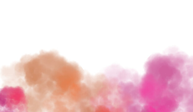 Abstract colorful clouds fluffy flow and smoke effect. Color smoke flow on transparent background, steam vapour, fog, clouds.