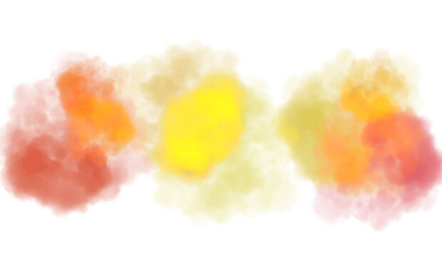 Abstract colorful clouds fluffy flow and smoke effect. Color smoke flow on transparent background, steam vapour, fog, clouds.