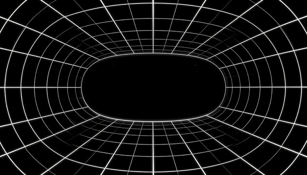 A black and white image featuring a grid pattern with a central oval