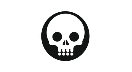 Obraz premium Minimalist black and white icon featuring a stylized white skull centered within a solid black circle on a white background.