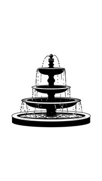 A black and white image of a three-tiered fountain