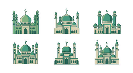 Fototapeta premium Green Mosque Buildings with Domes.