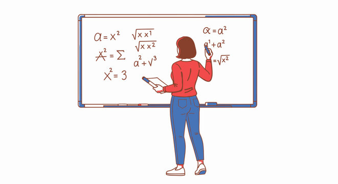 Woman writing on whiteboard with math.