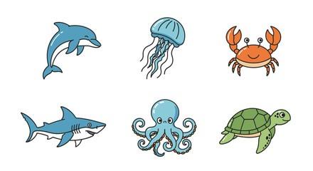 Fototapeta premium Sea creatures including dolphin crab.