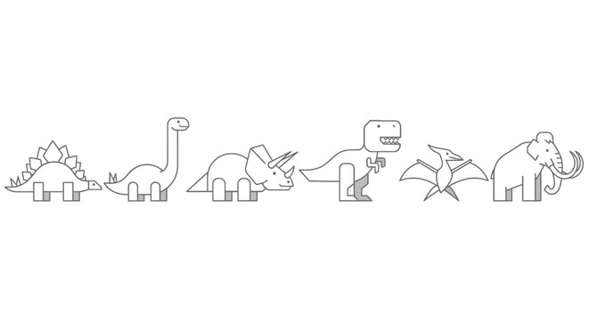 Dinosaur line art illustration set.