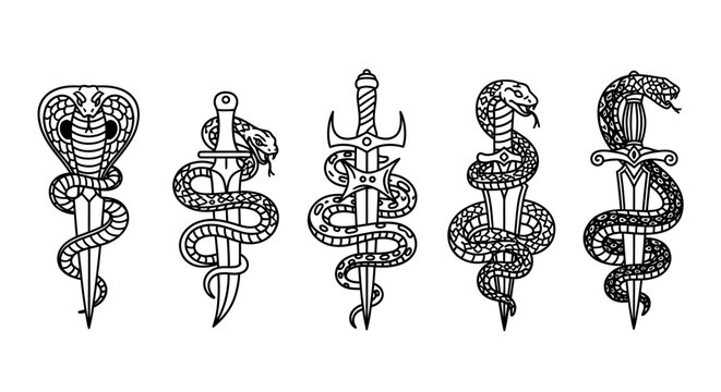 Snake Wrapped Around Dagger Blades.