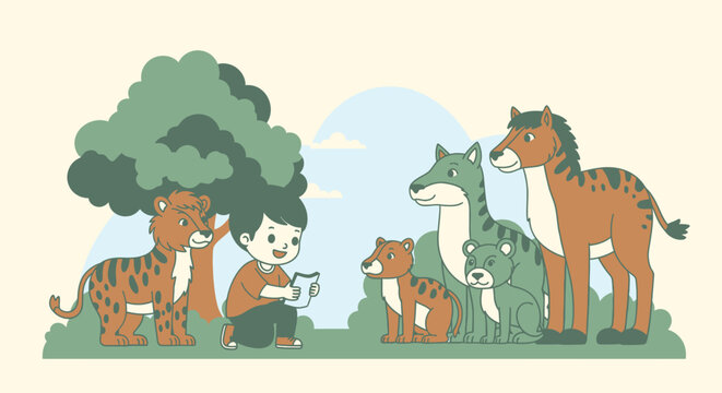 Group of cartoon animals standing together.