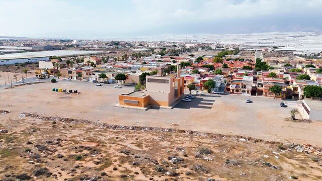 church building country wasteland drone modern development religion town dry desert city urban industry - Andalusia, Spain - 2025