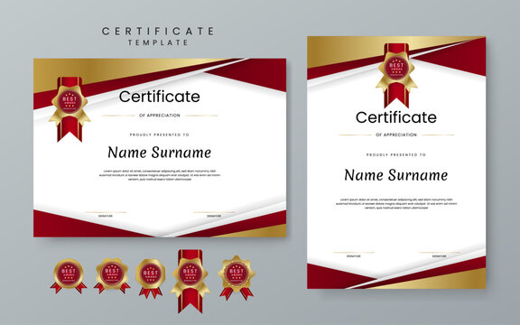Premium certificate template bundle featuring luxury gold gradients and deep red ribbons for high-level recognition