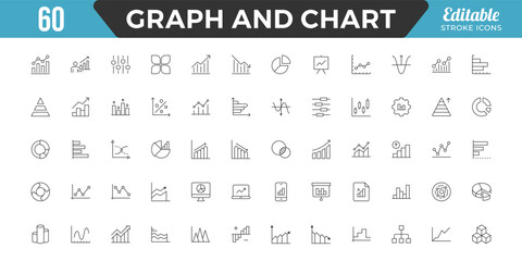 Growing bar graph icon set. Business graphs and charts icons. Contains such icons as finance report, Data, income growth, economy, statistics, infographic, down or up arrow, and more. Editable Stroke. © pixa