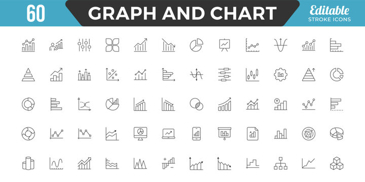 Growing bar graph icon set. Business graphs and charts icons. Contains such icons as finance report, Data, income growth, economy,
statistics, infographic, down or up arrow, and more. Editable Stroke.