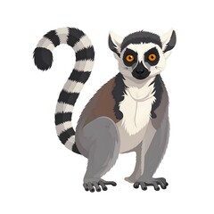 Fototapeta premium A cartoon lemur with large orange eyes and a long tail