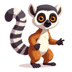 Fototapeta premium A cartoon lemur with orange eyes and a long tail