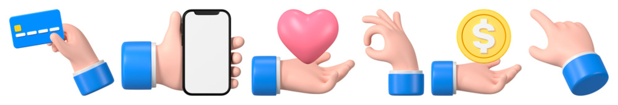 3D hands with various icons element set