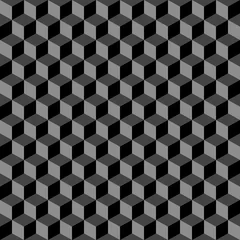 Fototapete 3D Seamless isometric cube pattern with 3D optical illusion effect. Monochrome geometric design featuring repeating grey and black cubes in a grid layout for architectural background.  © indra