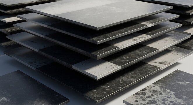Stack of Polished Granite Slabs for Construction and Design.