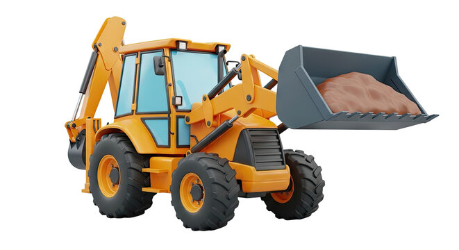 Cartoon Backhoe Loader with Bucket Full of Dirt