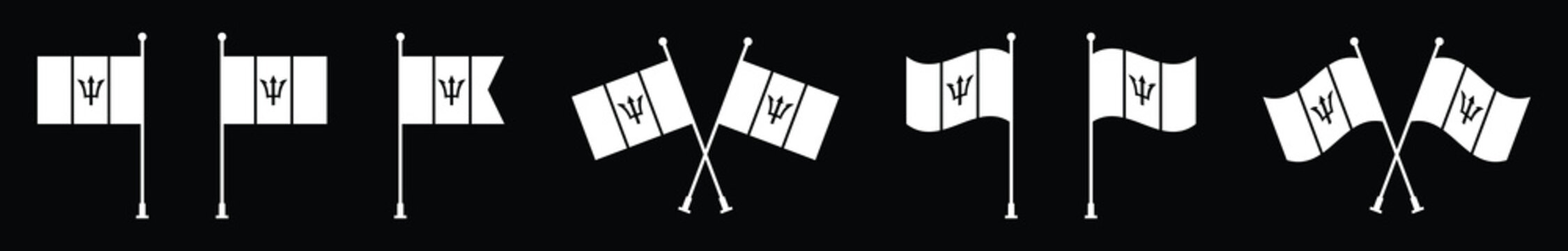 Barbados National Flag Vector Set Flat and Wavy Icons Isolated on Black Background
