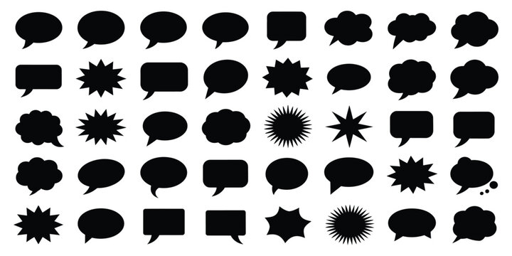 black speech bubble collection, set of speech bubble comic style icons for chat message dialogue communication social media and ui design isolated on transparent background velustrator Artwork