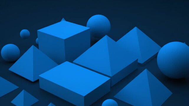 Blue Geometric Shapes Rendered in 3D Abstract Composition
