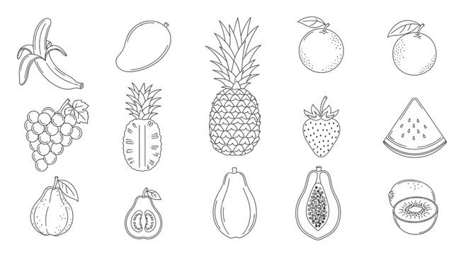 Variety of fruit icons illustrated.