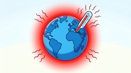 Naklejka premium Overheating Earth Global Warming Drawing Concept