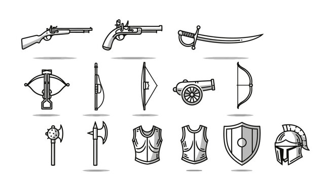Medieval armor and weapon set collection.