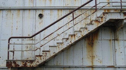 Fototapeta premium Unique architectural elements: rusty stairs on a weathered wall.