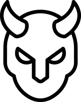 Demon mask with horns bold outline illustration.