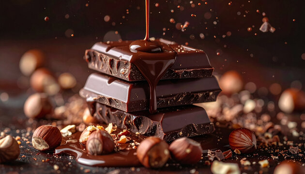 Chocolate l&iacute;quido fluyendo sobre barra s&oacute;lida