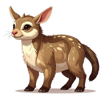A cartoonish illustration of a small, brown, deer-like creature