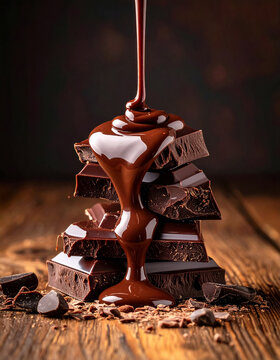 Chocolate derretido sobre trozos de cacao s&oacute;lido