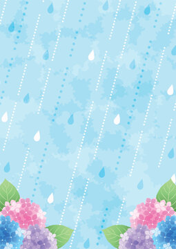 梅雨背景、縦、かわいい、あじさい、雨