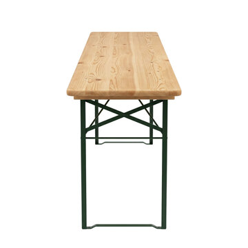 Wooden folding picnic table with green metal legs