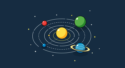 A colorful illustration of the solar system. © Wagino