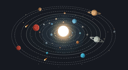 Planets orbiting around the sun in solar system. © Wagino