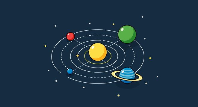 A colorful illustration of the solar system.