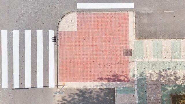 sidewalk corner pavement road texture drone plan detail street pattern old design minimal round art signal urban development - Andalusia, Spain - 2025