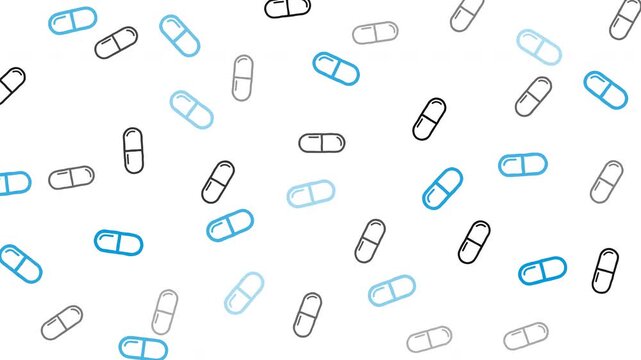 Blue and black pill tablet seamless pattern with clean medical shapes, ideal for backgrounds, websites, healthcare branding, and packaging design.