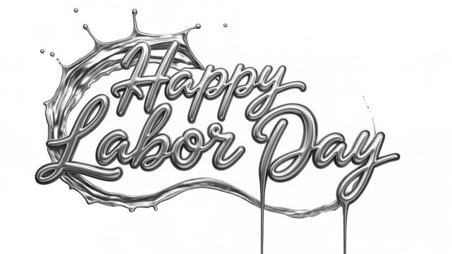 Happy Labor Day text animation with liquid splash effect, isolated on white background