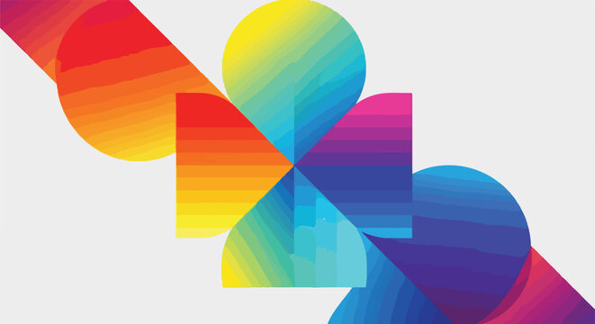 A colorful abstract design with intersecting rainbow shapes
