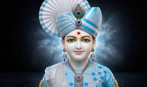 Bhagwan Swaminarayan Portrait With Pagdi Detail