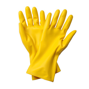 Pair of bright yellow rubber cleaning gloves isolated on transparent background with soft shadow Eid Al-Adha Mubarak	