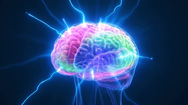 Electric brain with lightning energy pulses and vibrant glowing effect