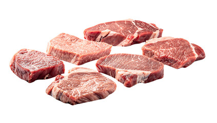 Obraz premium Fresh raw beef slices arranged in circular pattern on transparent background for cooking and food marketing Eid Al-Adha Mubarak 
