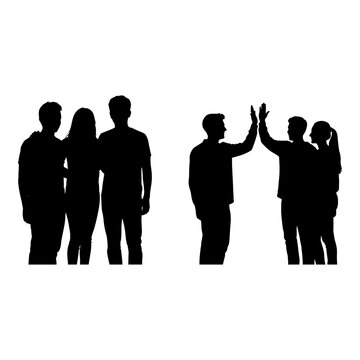 Group of people transitioning from a reserved stance to a high-five gesture Vector, illustration
