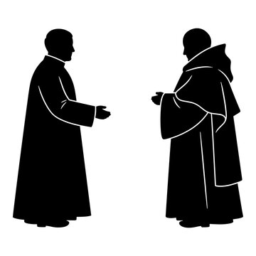 Two religious figures exchanging an object in traditional attire Vector, illustration