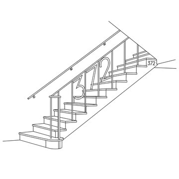 Modern Staircase with Number 372 Outline - Architecture & Sequential Steps Vector